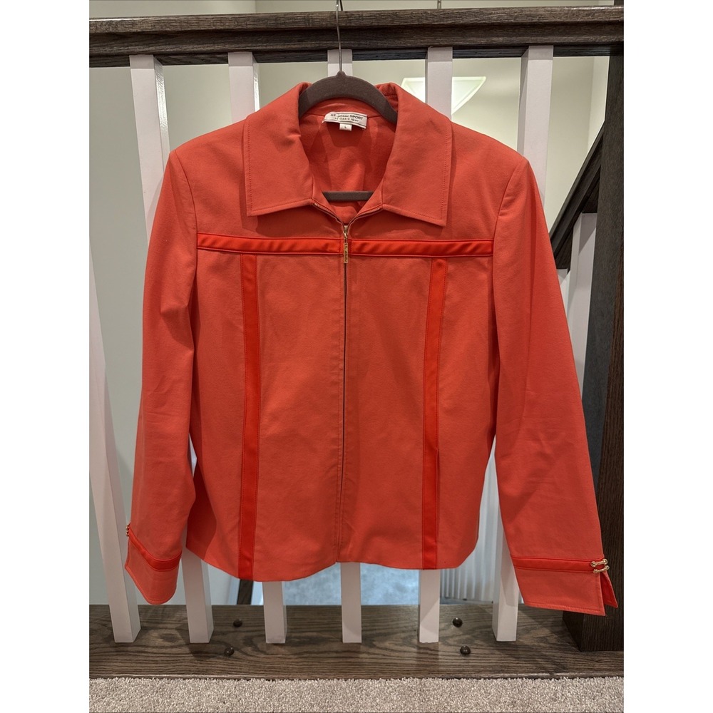 ST. JOHN SPORT by Marie Gray Size L DEEP CORAL‎ Zip Up Jacket EX COND